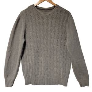 Diamond Knit Grampa Sweater Men's L Crew Neck Winter Minimalist‎ Cabin Core
